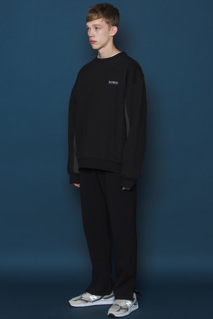 スローアシッド(SLOW ACID)　Two-tone Sleeve Sweatshirt (BLACK)