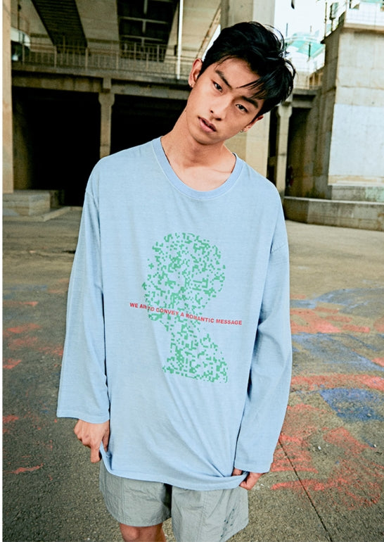 オベルー(OVERR) 19SU PIGMENT PIXEL SKYBLUE L/S TEE