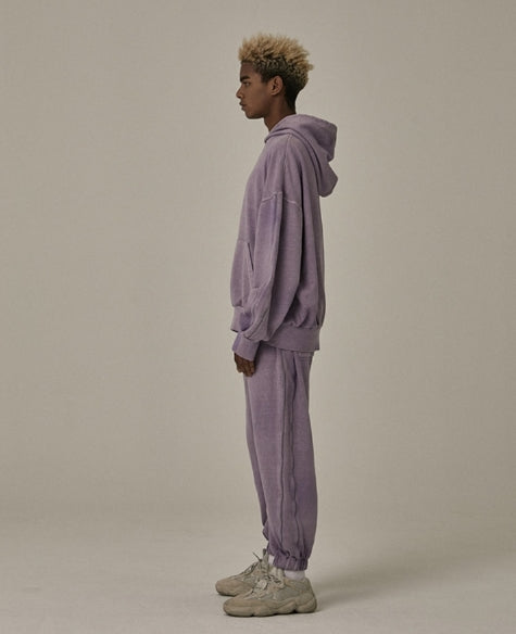 オベルー(OVERR) PIGMENT BRUSH WASHING LIGHT PURPLE HOODIE