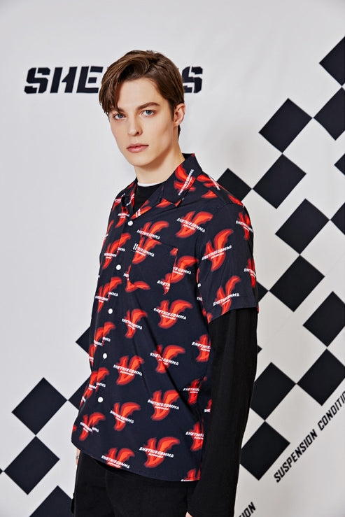 シディスコンマ(SHETHISCOMMA) V PATTERN SHIRTS (BLACK)