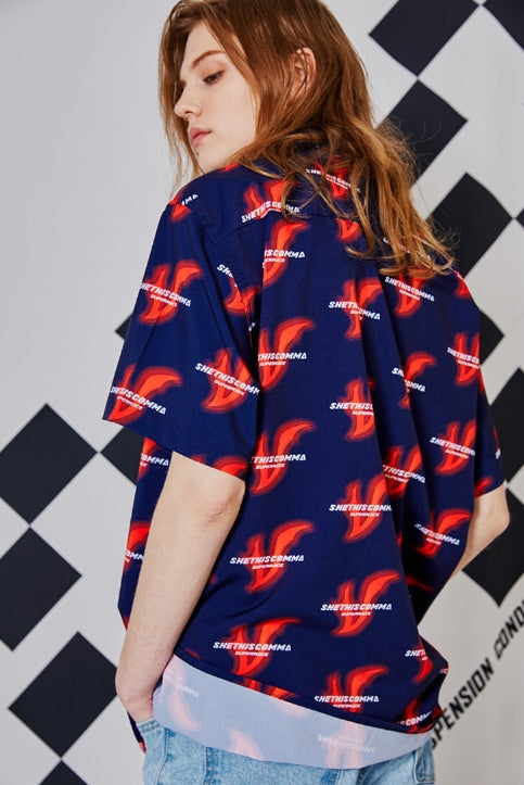 シディスコンマ(SHETHISCOMMA) V PATTERN SHIRTS (NAVY)