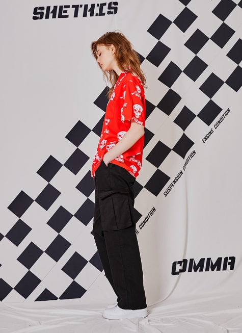 シディスコンマ(SHETHISCOMMA) SKULL RACE SHIRTS (RED)