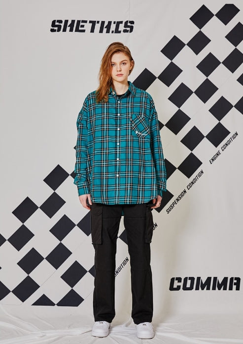 シディスコンマ(SHETHISCOMMA)LOOSE CHECK SHIRTS (GREEN)
