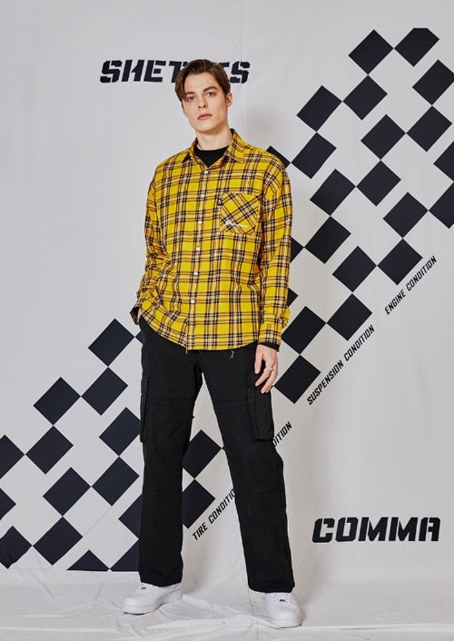 シディスコンマ(SHETHISCOMMA)LOOSE CHECK SHIRTS (YELLOW)