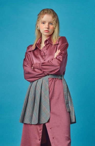 オクトーバーサード(Oct.3) Belt Layered Pleats Skirt [Gray Check]