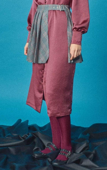 オクトーバーサード(Oct.3) Belt Layered Pleats Skirt [Gray Check]