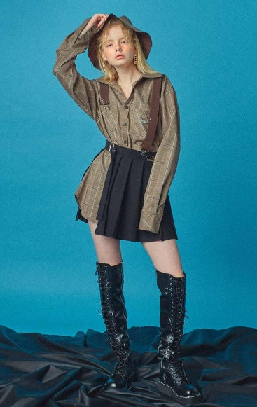 オクトーバーサード(Oct.3) Belt Layered Pleats Skirt [Black]