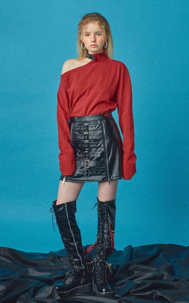 オクトーバーサード(Oct.3) Two Zipper Belt Skirt [Leather]