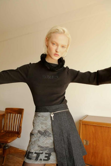 オクトーバーサード(Oct.3) Camouflage Quilting Pleats Skirt [Black]