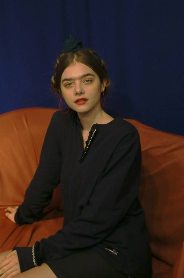 オクトーバーサード(Oct.3) Fringe Henley Neck Shirt [Navy]