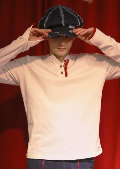 オクトーバーサード(Oct.3) Fringe Henley Neck Shirt [White]