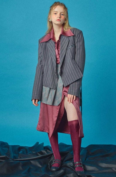 オクトーバーサード(Oct.3) Slit Belt Overfit Jacket [Gray Stripe]