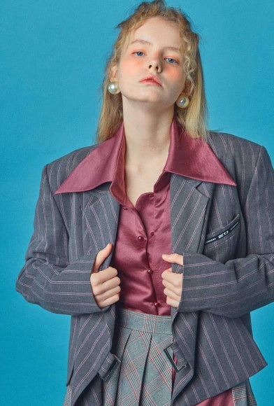 オクトーバーサード(Oct.3) Slit Belt Overfit Jacket [Gray Stripe]