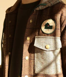 オクトーバーサード(Oct.3) Check Mix Hoodie Jumper [Brown]