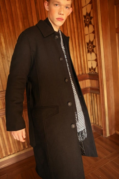 オクトーバーサード(Oct.3) Belt Wool Long Coat [Black]