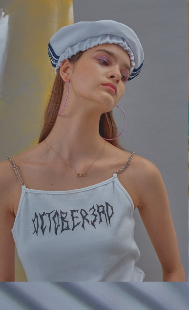 オクトーバーサード(Oct.3) Logo Three-Line Denim Beret [White]