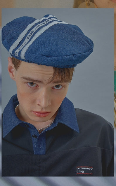 オクトーバーサード(Oct.3) Logo Three-Line Denim Beret [BLUE]