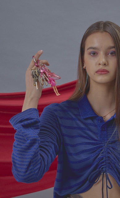 オクトーバーサード(Oct.3) Twinkle Stripe Crop Shirt [Blue]