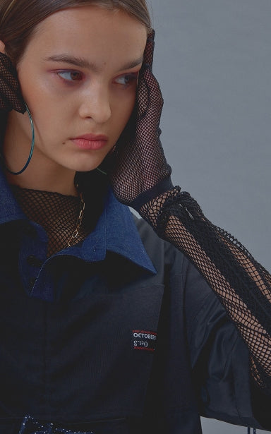オクトーバーサード(Oct.3) Mesh Gloves Top [Black]