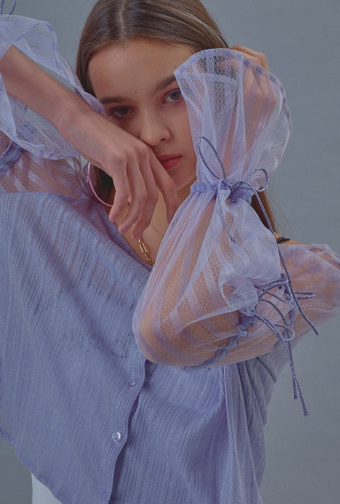 オクトーバーサード(Oct.3) Knit Lace Ribbon Blouse [Violet]