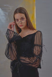 オクトーバーサード(Oct.3) Knit Lace Ribbon Blouse [Black]