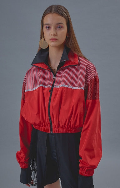 オクトーバーサード(Oct.3) Stripe Logo Outdoor Short Jumper [Red]