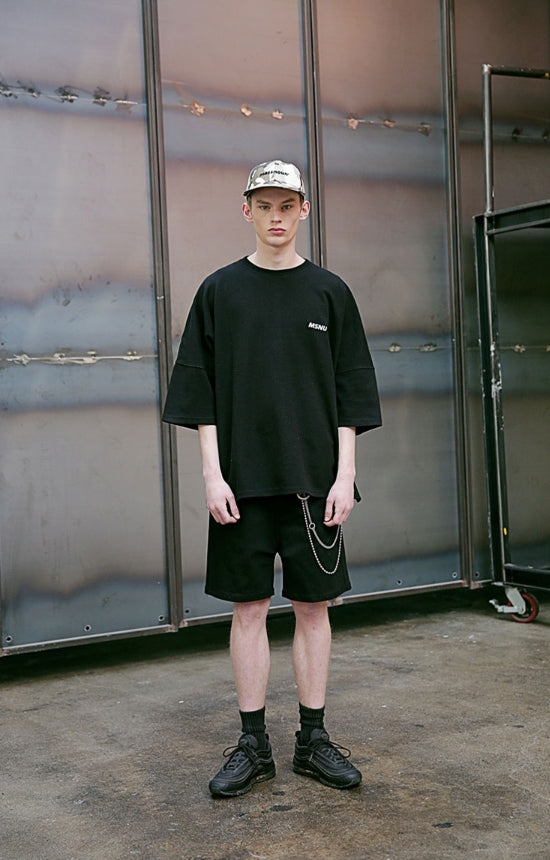 メスノウン(MASSNOUN) NOR WIDE BLACK DENIM SHORT PANTS MSEJP010-BK