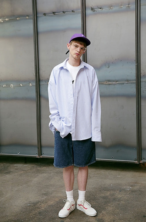 メスノウン(MASSNOUN) STN DAMAGE WIDE DENIM SHORT PANTS MSEJP009-BL