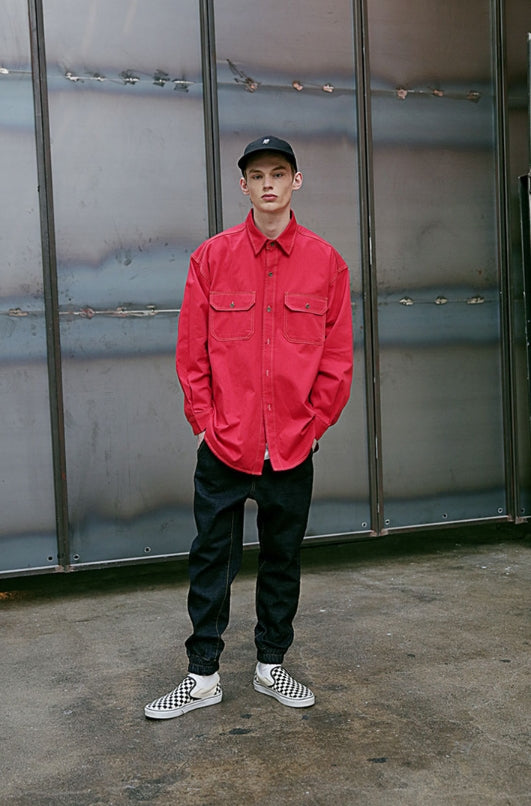 メスノウン(MASSNOUN) STITCH LINE OVERSIZED SHIRTS MSEST002-RD＋strap