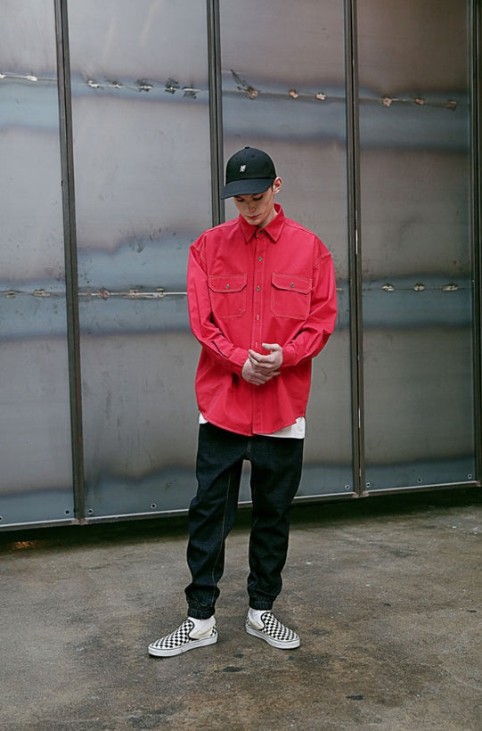 メスノウン(MASSNOUN) STITCH LINE OVERSIZED SHIRTS MSEST002-RD＋strap