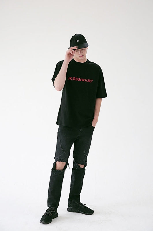 メスノウン(MASSNOUN) SL3 LOGO OVERSIZED T-SHIRTS MSETS006-BK