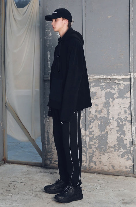 メスノウン(MASSNOUN) FLEECE SL INT LOGO STRING HOODIE MFEHD004-BK