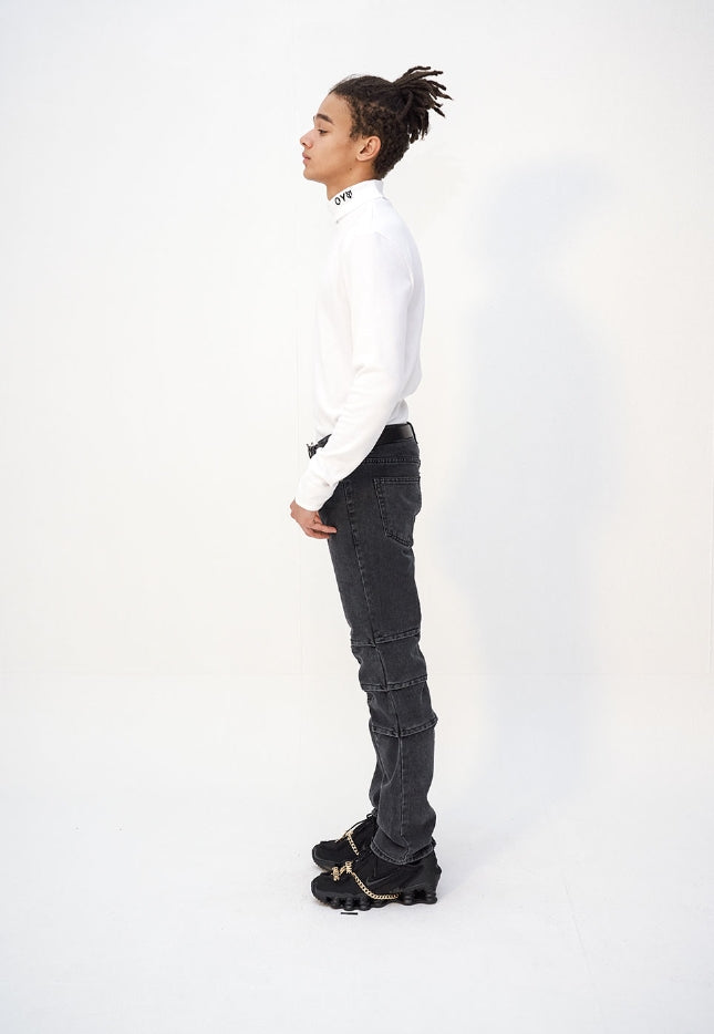 オーワイ(OY) LAYERD DENIM JEANS - BLACK