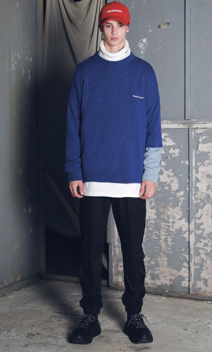 メスノウン(MASSNOUN) LAMBSWOOL INCISION SB OVERSIZED KNIT MFENT001-BL