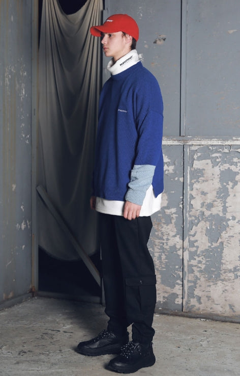 メスノウン(MASSNOUN) LAMBSWOOL INCISION SB OVERSIZED KNIT MFENT001-BL