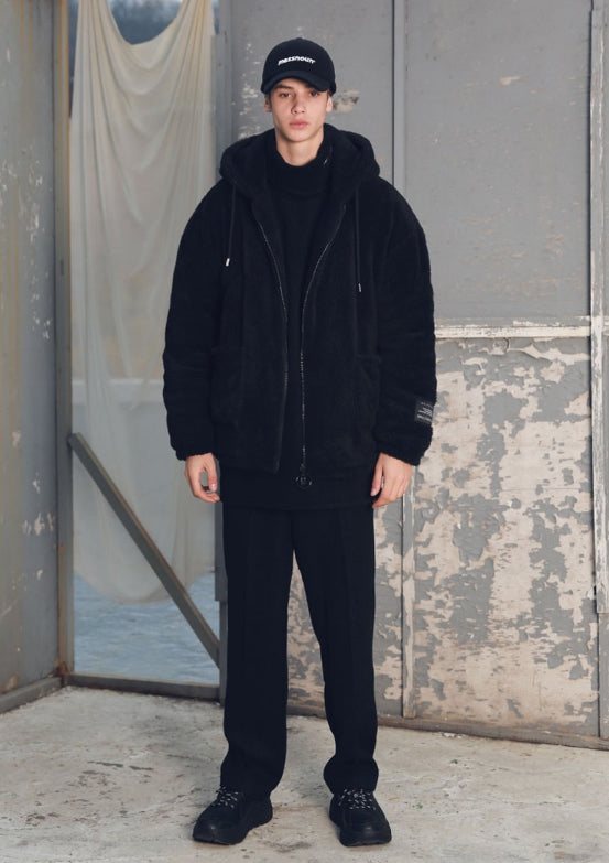 メスノウン(MASSNOUN) WIDE HERRINGBONE WOOL SLACKS MFETT003-BK