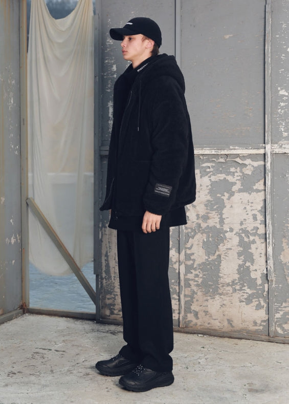 メスノウン(MASSNOUN) WIDE HERRINGBONE WOOL SLACKS MFETT003-BK