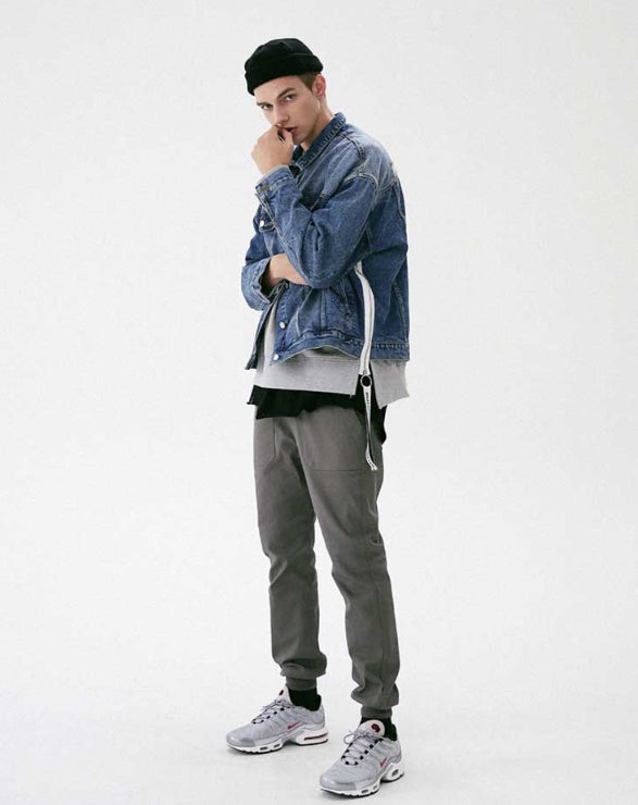 メスノウン(MASSNOUN) TAPE O-RING DAMAGE OVERSIZED DENIM JACKET MFVJK002-BL