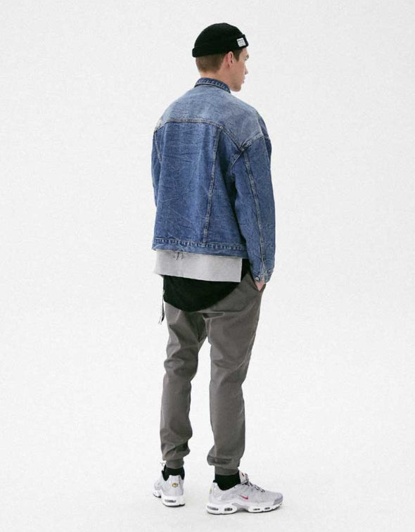 メスノウン(MASSNOUN) TAPE O-RING DAMAGE OVERSIZED DENIM JACKET MFVJK002-BL