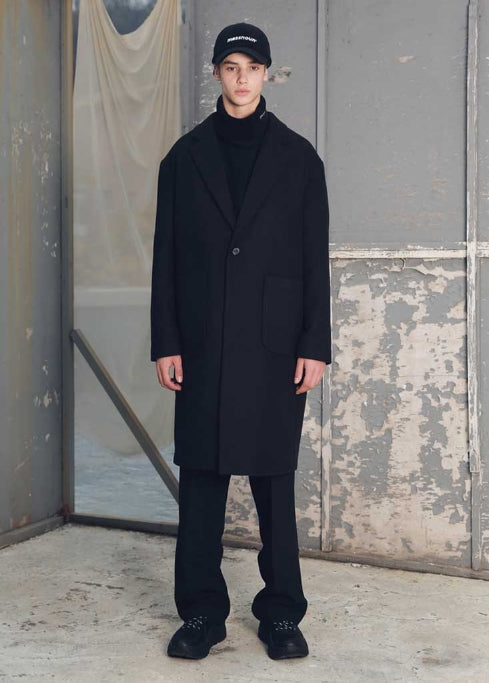 メスノウン(MASSNOUN) DROP SHOULDER OVERSIZED SINGLE COAT MFECT002-BK