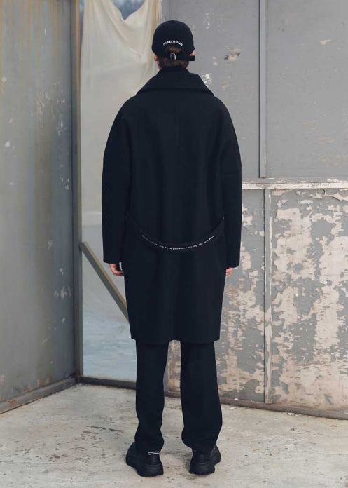 メスノウン(MASSNOUN) DOUBLE OVERSIZED SUBJECT BELT WOOL COAT MFECT003-BK
