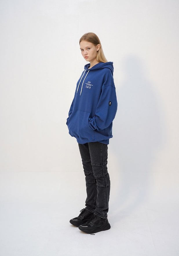 オーワイ(OY) TRIPLE LOGO HOODIE - INDIGO BLUE