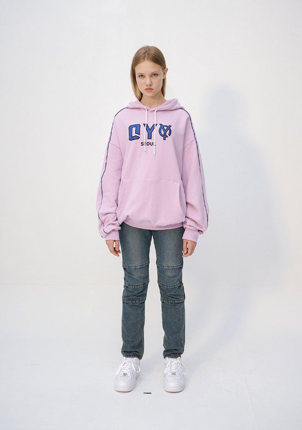 オーワイ(OY) PIPING LOGO HOODIE - PURPLE