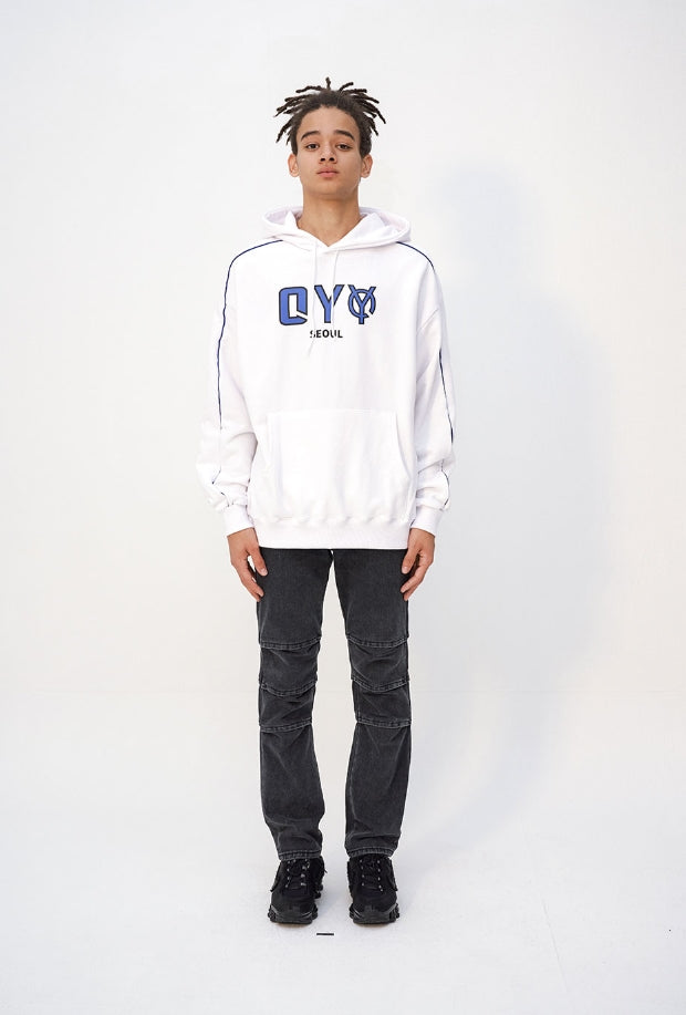 オーワイ(OY) PIPING LOGO HOODIE - WHITE
