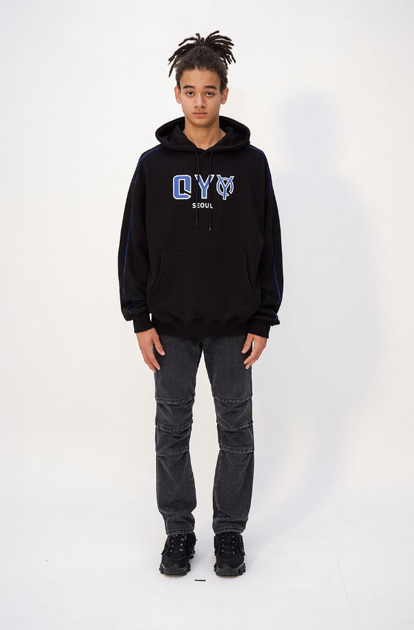 オーワイ(OY) PIPING LOGO HOODIE - BLACK
