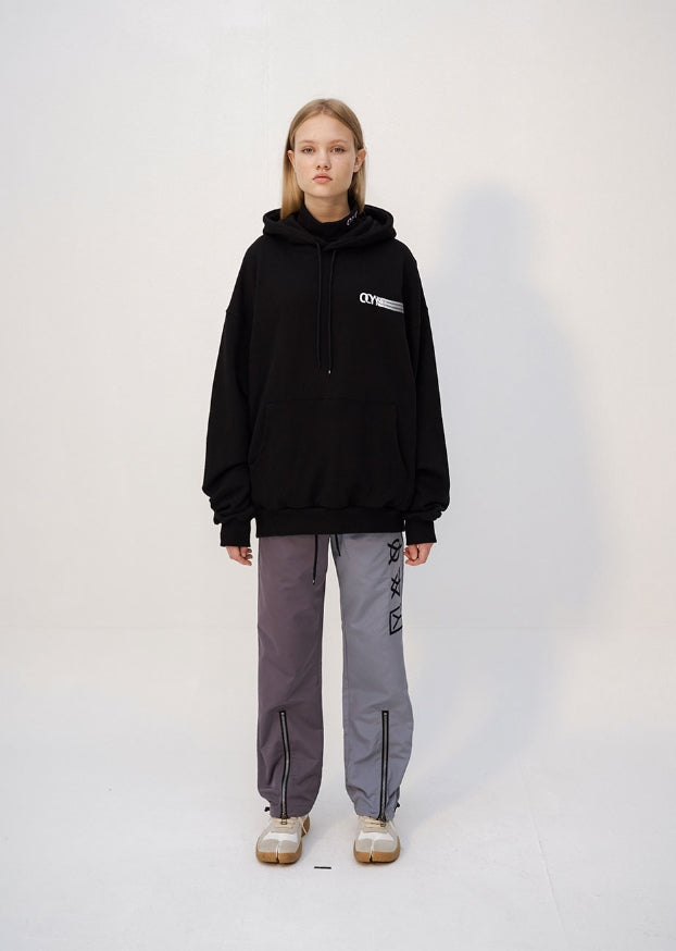 オーワイ(OY) ZIPPER CUTTING HOODIE - BLACK