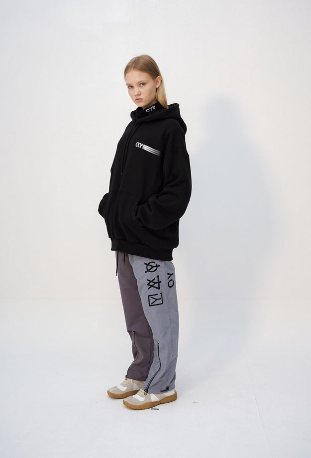 オーワイ(OY) ZIPPER CUTTING HOODIE - BLACK