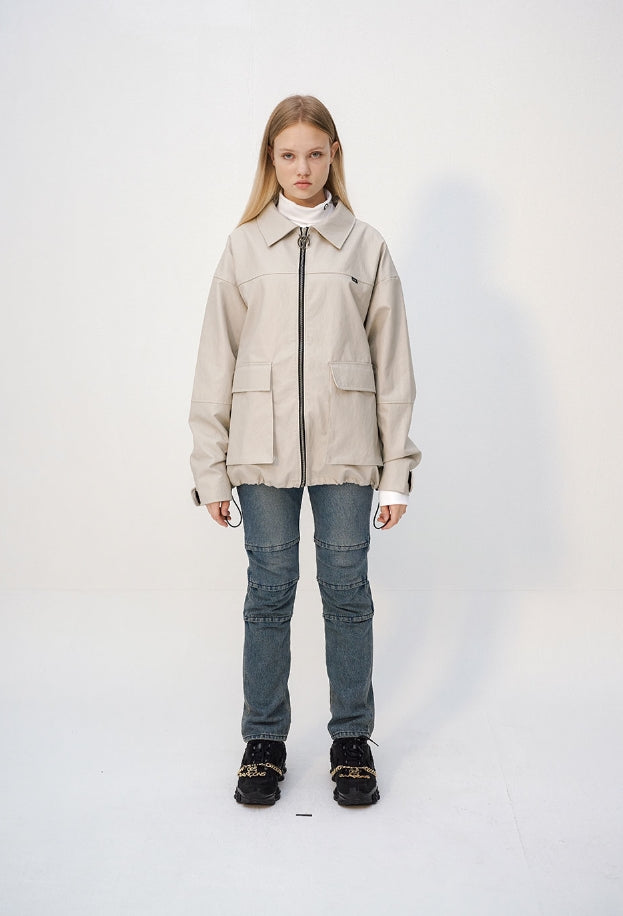 オーワイ(OY) LEATHER JACKET - BEIGE