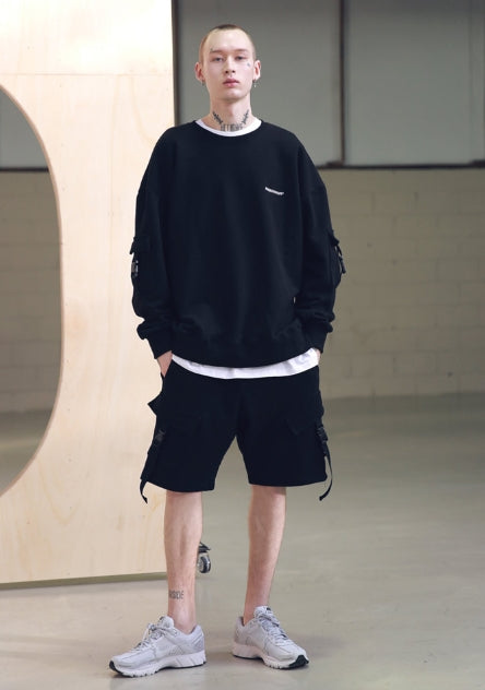 メスノウン(MASSNOUN) SL LOGO SIDE BUCKLE SWEATSHIRTS MSNCR001-BK