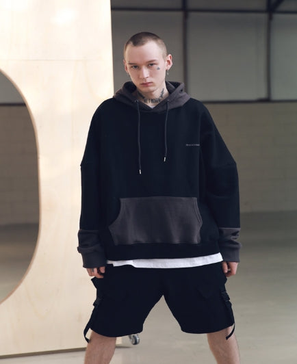 メスノウン(MASSNOUN) SL LOGO DIVIDE OVERSIZED HOODIE MSNHD001-BK